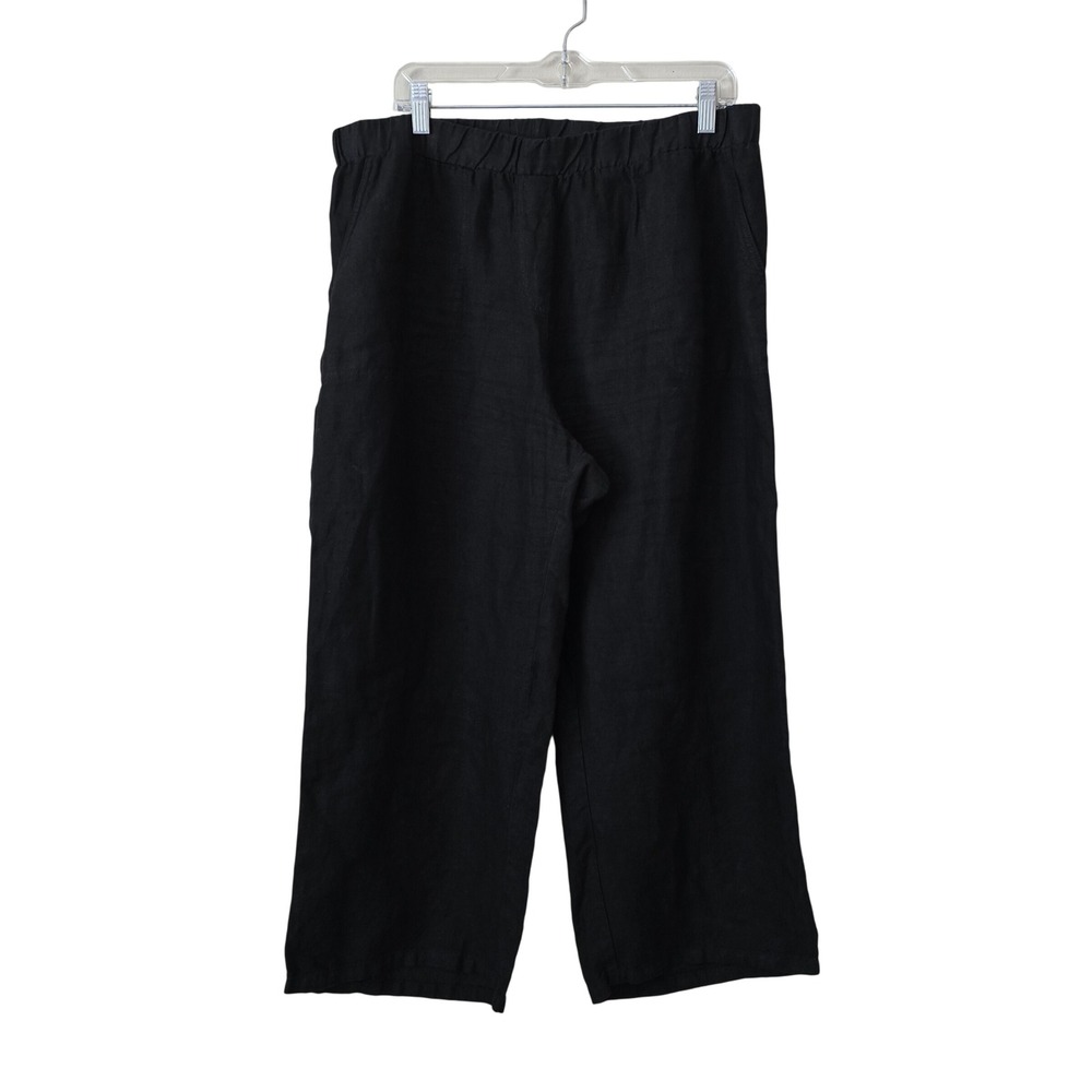Cut Loose Black 100% Linen Wide Leg Elastic Waist Crop Pants 4402349 XL USA